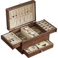 CHOSIN Black Walnut Wooden Jewelry Box for Women, 3 Level Multi-functional Drawer Organizer Box Watch Necklace Ring Earring Storage Christmas Gifts