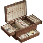 CHOSIN Black Walnut Wooden Jewelry Box for Women, 3 Level Multi-functional Drawer Organizer Box Watch Necklace Ring Earring Storage Christmas Gifts