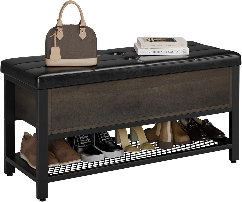 HOSTACK 40" W Storage Bench, Entryway Shoe Bench with Cushion, Dark Brow...