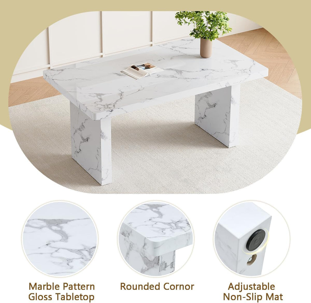gopop 7 Piece Dining Table Set, Marble Dining Table Set for 6, 63" White...