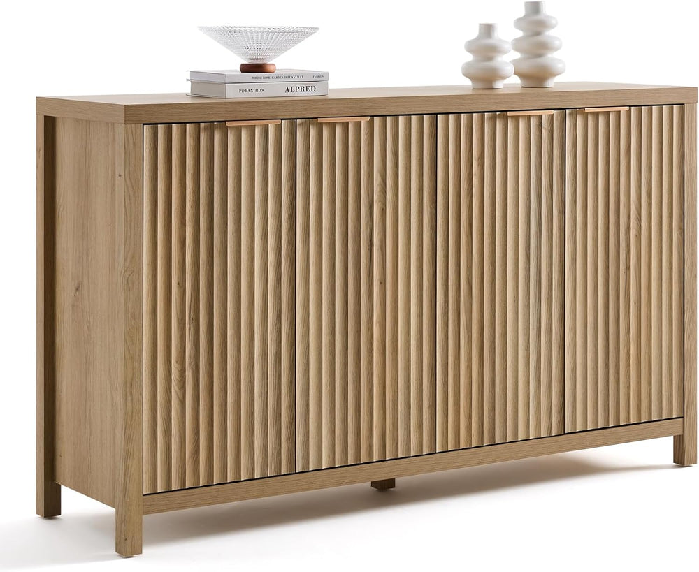 OAKHAM HOME Buffet Cabinet Fluted Sideboard 56" Accent Cabinet with Adju...