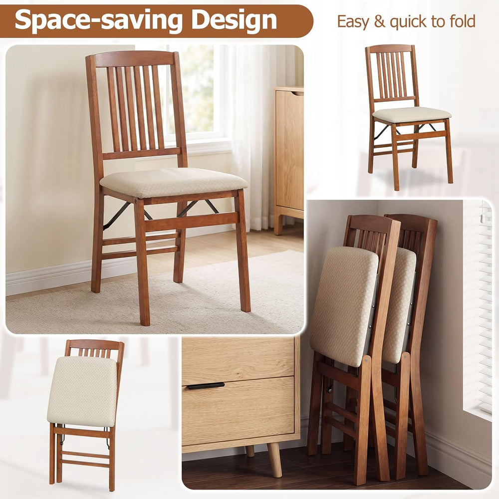 Giantex Folding Dining Chairs Set of 2, Foldable Wood Kitchen Chairs with Pad...