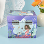 Mermaid Music Box for Girls - Little Mermaid Jewelry Box with Rotating Figurine, Storage Drawer, & Beautiful Dreamer Melody | Ocean Theme Design, 4.13x4.13x3.35 Inches | Musical Jewelry Box