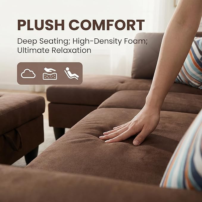 3-Piece L-Shaped Modular Leather Sofa – Convertible Sectional Couch with Movable Chaise & Storage Ottoman, Multi-Scene Use for Living Room, Apartment & Office, Brown