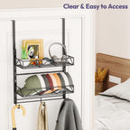 SWTYMIKI Over Door Hat Organizer - 3 Tier Wall Mounted Hat Rack with 2 Adjustable Metal Basket and 3 Hooks, Hanging Baseball Cap Organizer Storage Holds up to 29 Caps for Door, Bedroom, Closet