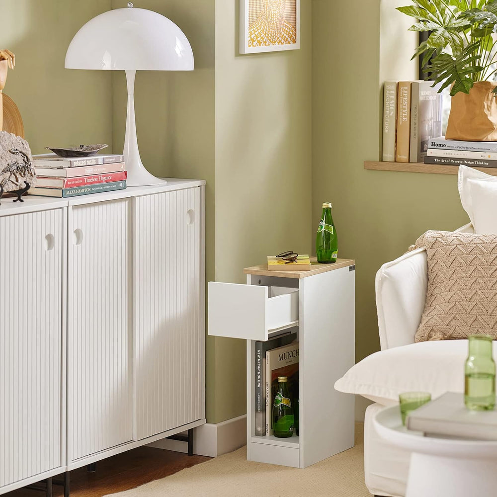 SoBuy Narrow Nightstand Set of 2 | Slim Bedside Tables with Drawers Suitable ...