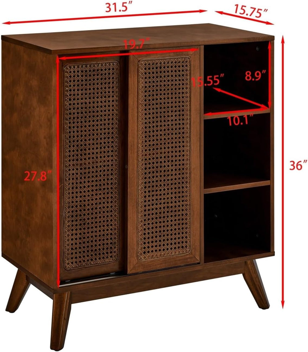 Mid Century Modern Rattan Sideboard Cabinet, Buffet Cabinet for Entryway Hall...