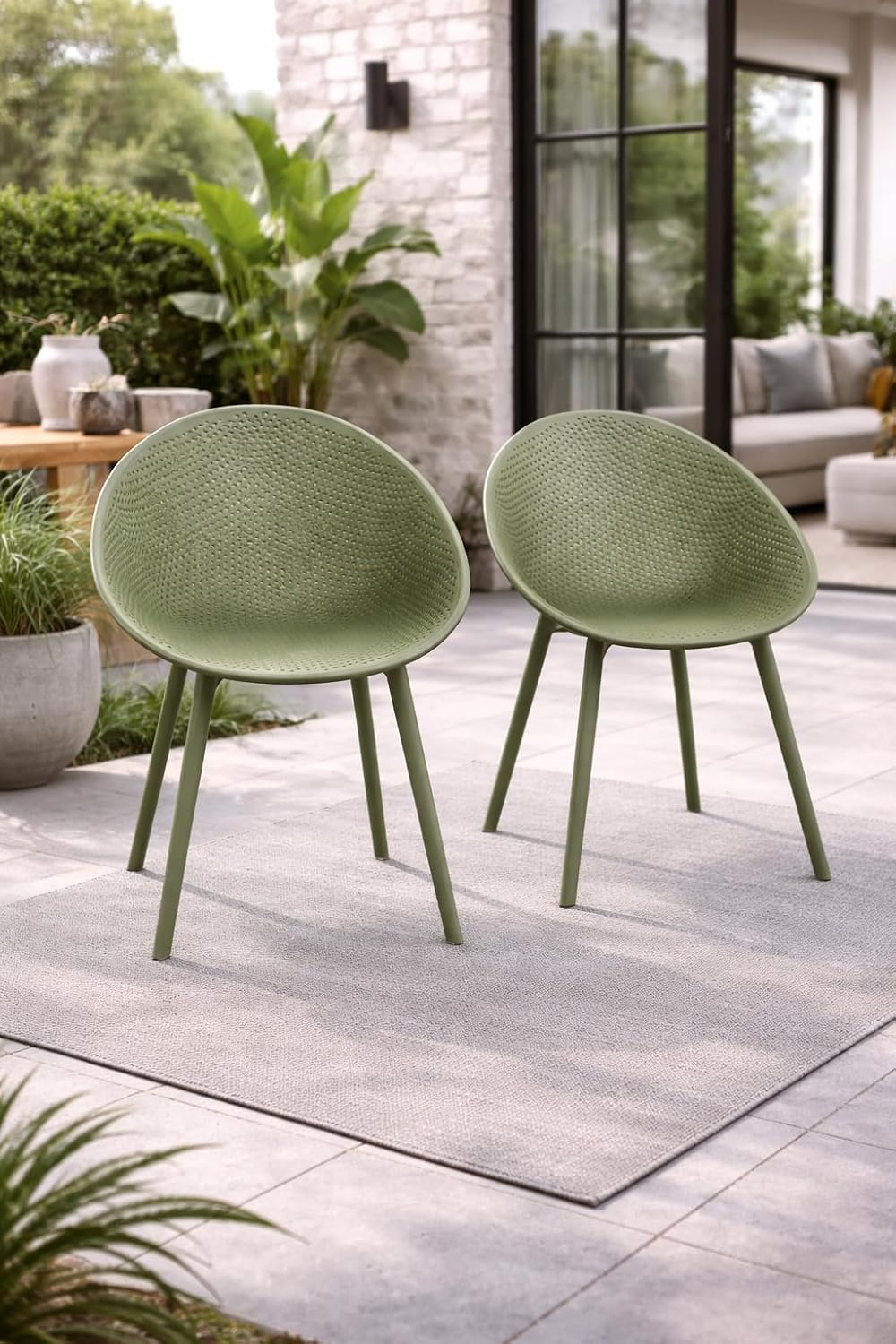 2xhome Modern Patio Dining Chair | Perforated Oval Egg-Shaped Breathable Weat...