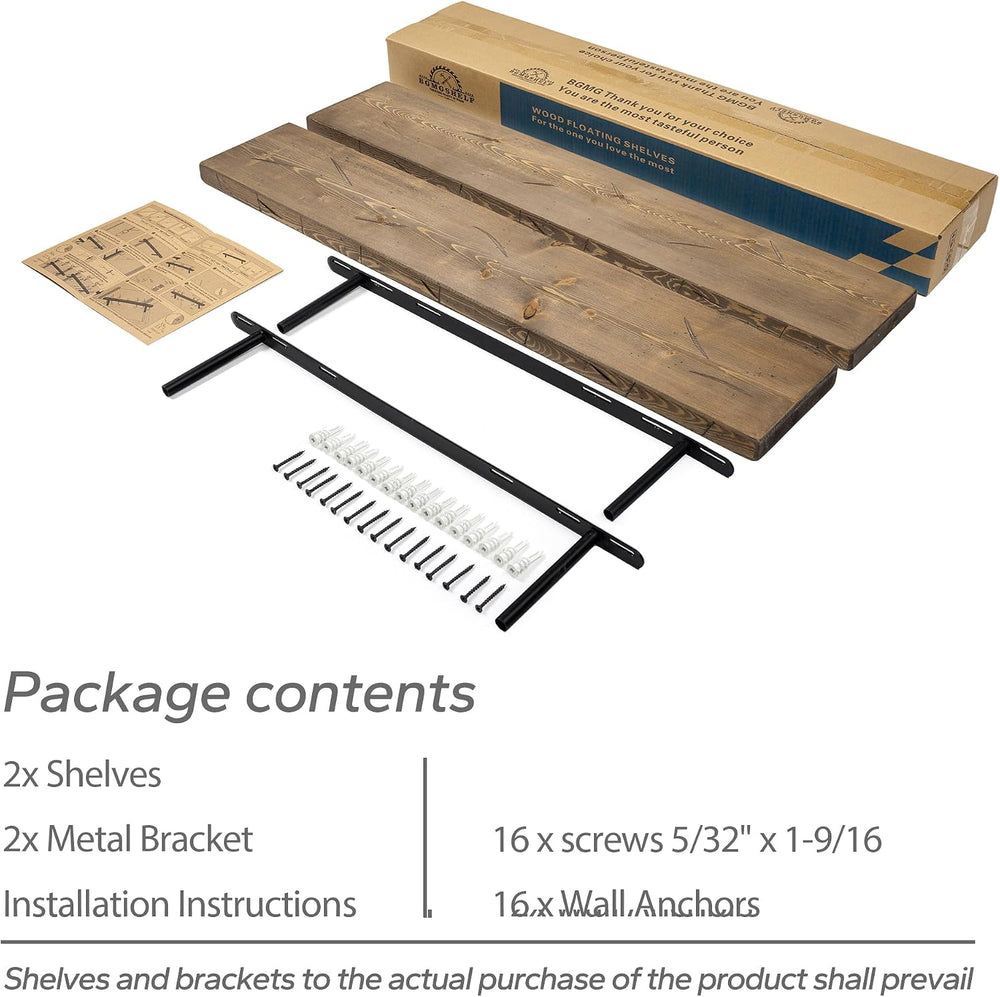 BGMG 30 inch Distressed Walnut Floating Shelves for Wall,High End Solid Real ...