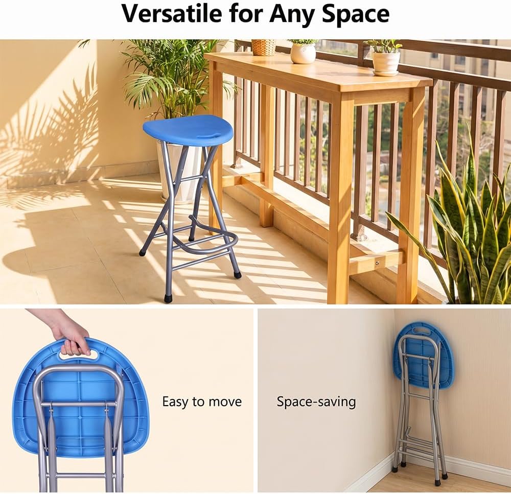 Blue Adult Folding Stool, with Handle and Foldable bar Stool, 28 inches in Si...