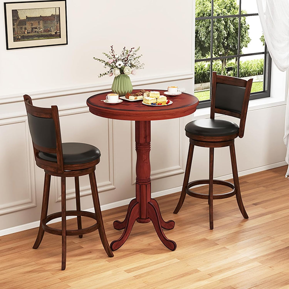 3 Piece Bar Table and Chairs Set, Round Counter Height Dining Table with Ches...