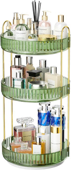 GTI 360°Rotating Makeup Organizer, 3 Tier Large Capacity Perfume Cosmetics Skincare Vanity Organizers,Bathroom Counter Organizer, Dresser Spinning Countertop Organizer and Storage for Women (Green)
