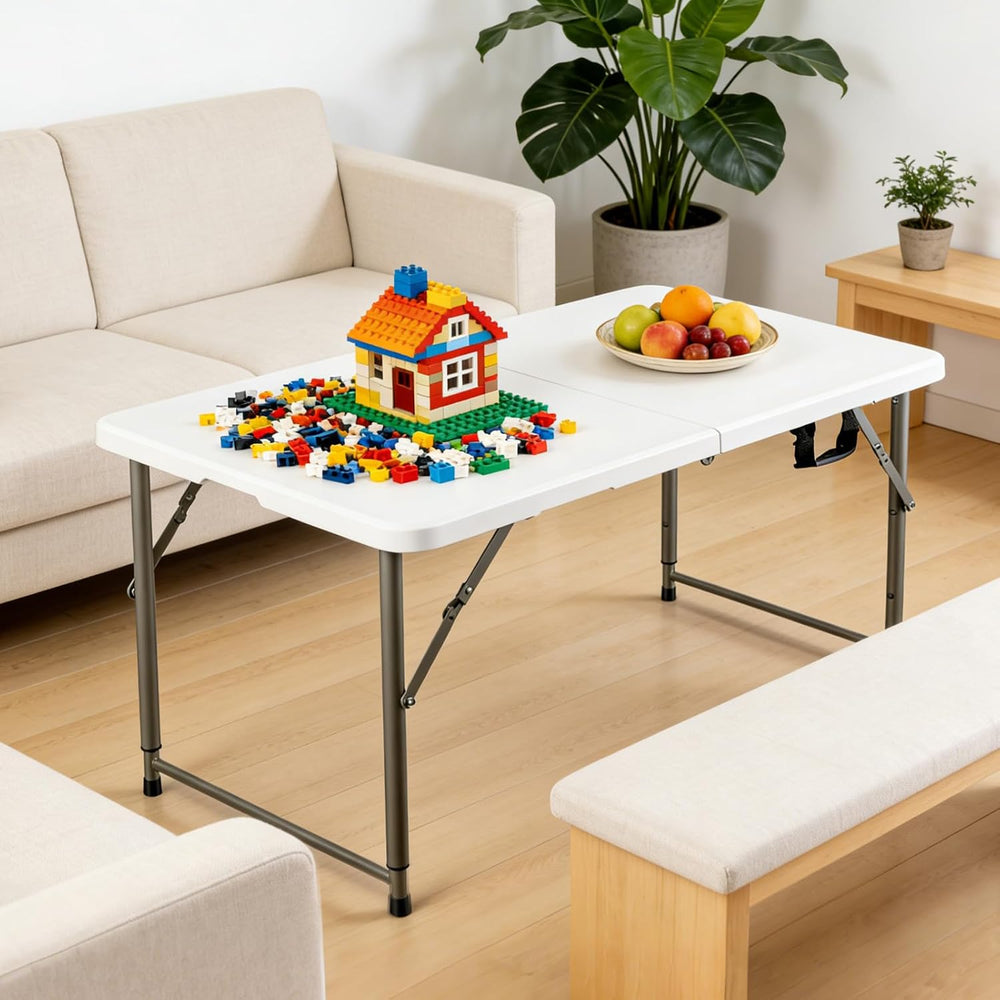 4 FT Folding Table, 3-Level Adjustable Height Portable Plastic Utility Table ...