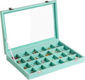 Frebeauty Velvet Jewelry Tray,24 Grid Jewelry Organizer with Clear Lid,Earring Holder Organizer with Clasp,Drawer Insert Rings Pendants Brooches,13.8 x 9.5 x 2 Inches,Gift for Women Girls(Turquoise)