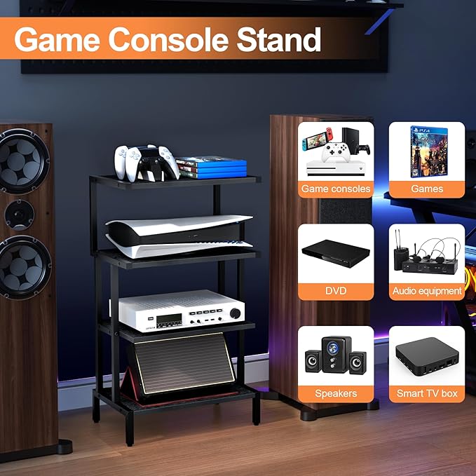 Aquzee Media Stand, Gaming Shelf, 4 Tier Small Electronics Shelves Video Game...
