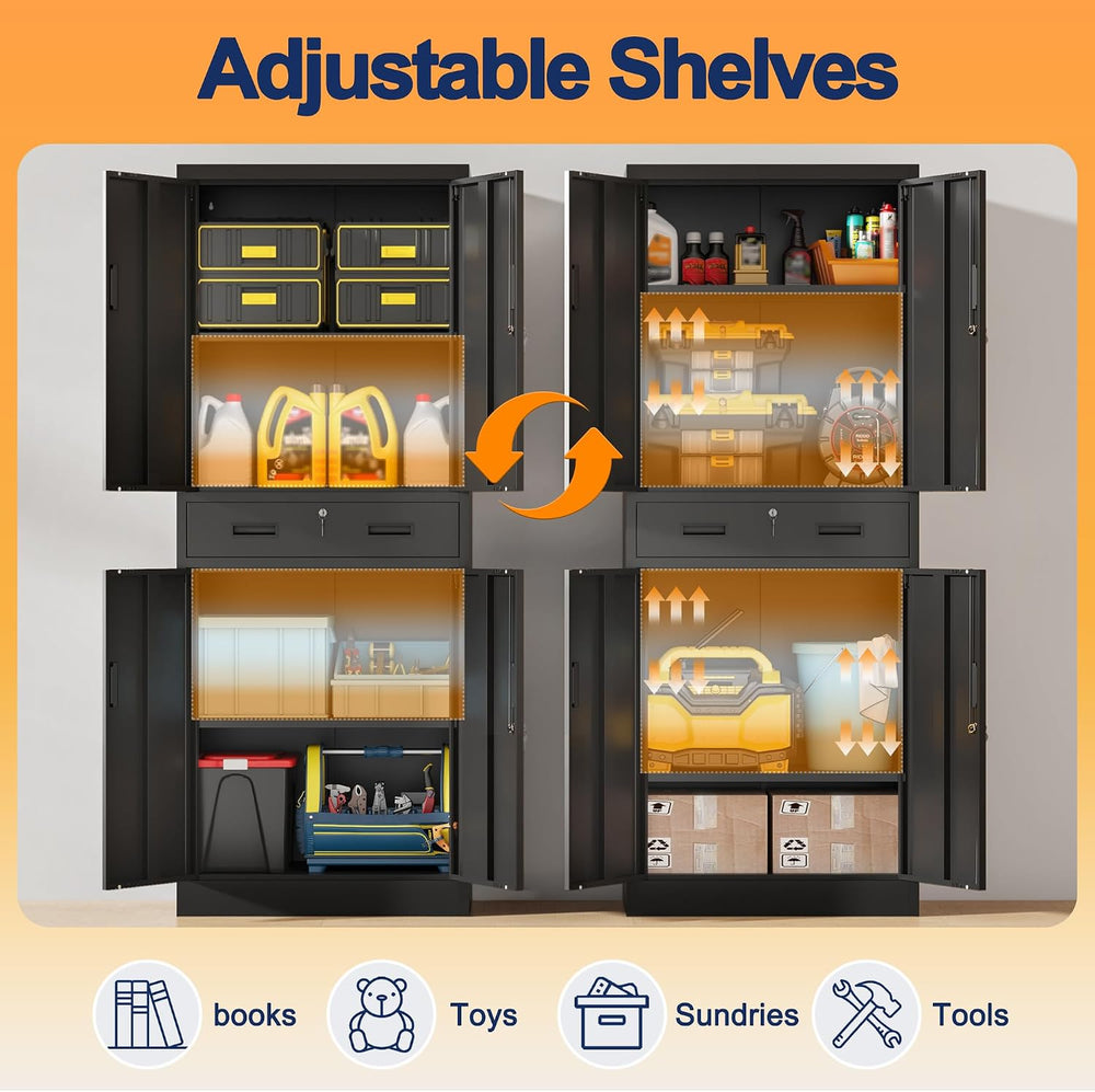 Wanfu Metal Storage Cabinet, 71" H x 28" W x 16" D Locking Sto...