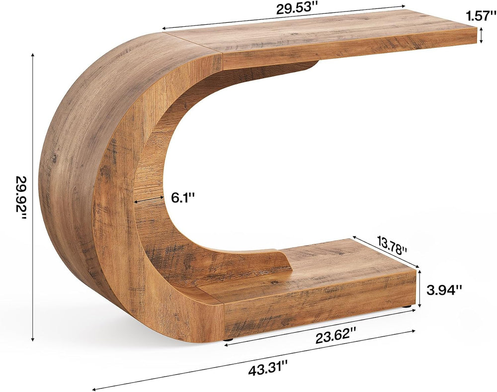 LITTLE TREE 43.3-Inch Farmhouse Console Table, 2-Tier C-Shaped Sofa Table Beh...