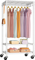 FUTASSI P6 Medium Rolling Clothes Rack Heavy Duty, Clothing Racks for Hanging Clothes, Freestanding Garment Rack with Wheels, Portable Closet Rack Max Load 370 LBS, 30''W x 14''D x 77.6''H, White