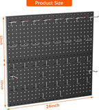 TORACK Metal Pegboard Wall Organizer 24" x 24" or 12" x 48", 70 PCS Tools Storage Pegboard for Garage Tool Organizer Peg Board with Pegboard Hooks for Workbench(Black)