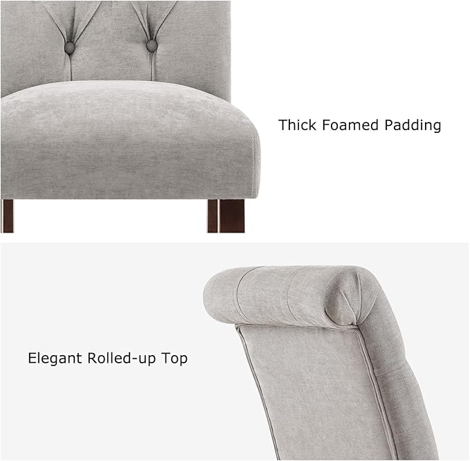 Tufted Dining Chairs Set of 4, Upholstered Parsons Dining Room Chairs, Fabric Kitchen Side Chair with Wood Legs, Light Grey