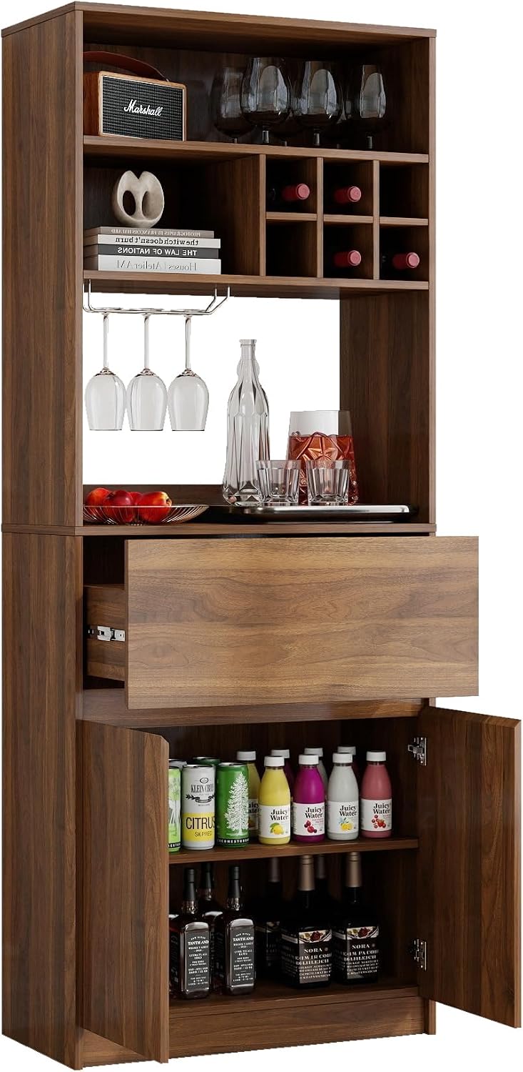 KEIKI 70.87" H Tall Kitchen Pantry Wine Bar Storage Cabinet with Counter...