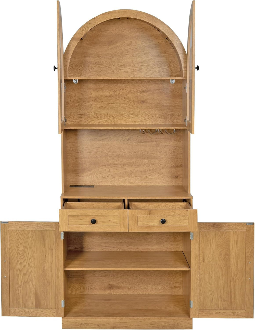 Farmhouse Pantry Cabinet w/Charging Station, Oak | Adjustable Shelves & O...