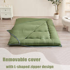 Japanese Floor Mattress, Futon Mattress with Portable Storage Bag and Washable Cover, Roll Up Thick Tatami Mat Suitable for Camping, Guest Room, Green, Queen