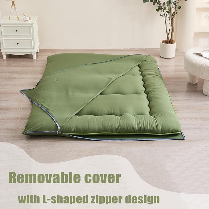 Japanese Floor Mattress, Futon Mattress with Portable Storage Bag and Washabl...