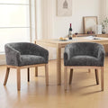 SoarFlash Mid Century Modern Upholstered Barrel Dining Chairs Set of 2, Farmhouse Linen Kitchen and Dining Room Chairs, with Natural Hardwood Frame (Grey)