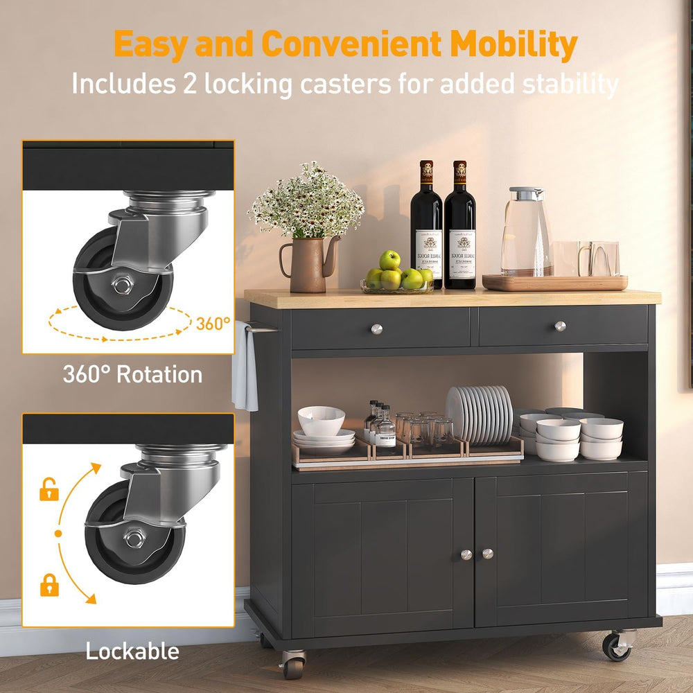 knoworld Rolling Kitchen Island with Storage Cabinet, 35.4'' Width Ki...
