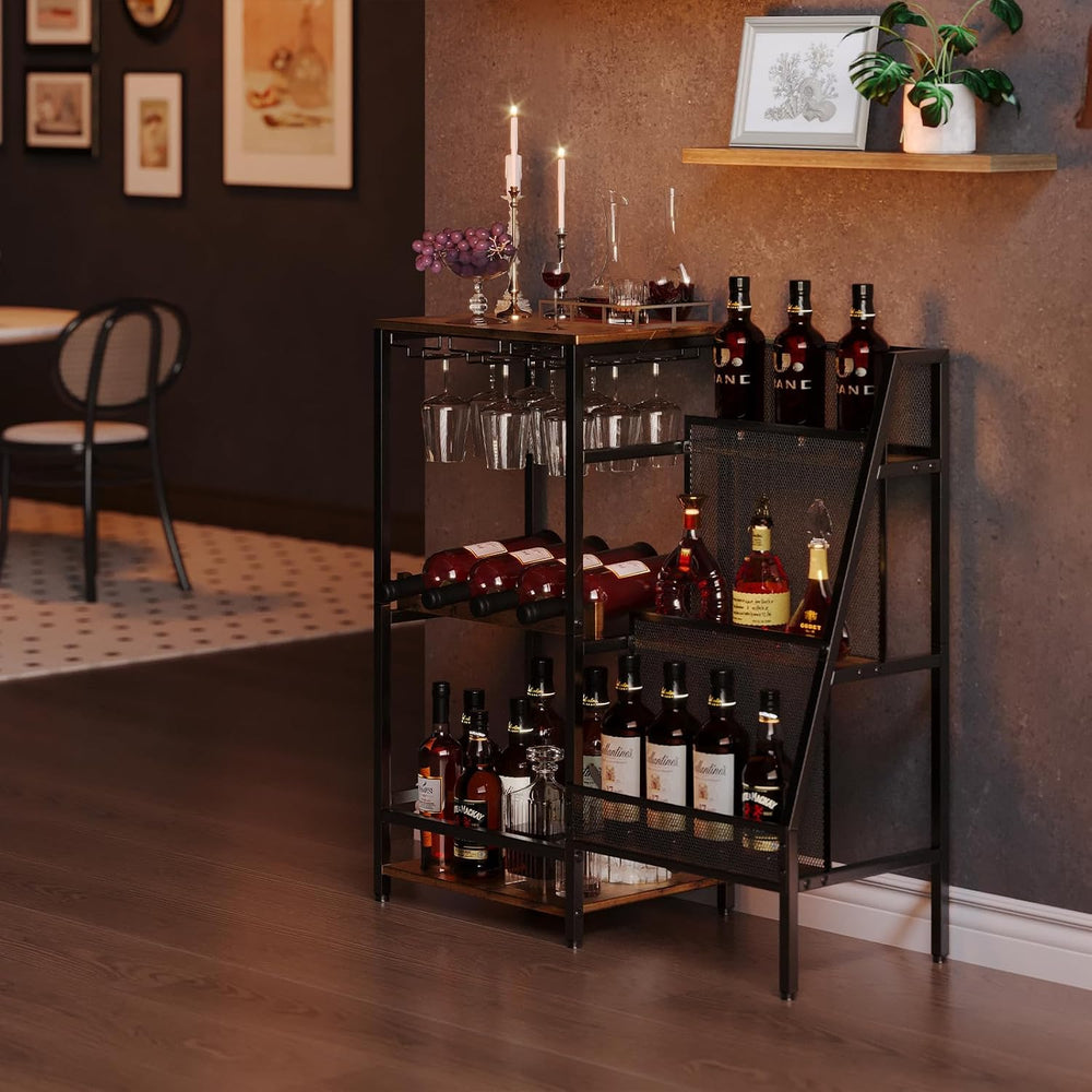Versatile Liquor Stand for Home Bar, Wine Rack Freestanding Floor, Mini Bar T...