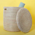 Extra Large White Storage Basket - Laundry Hamper, Baby Nursery Toys Bin, Living Room Blankets Storage, Towels Holder, Organizing, Decorative - Wicker, Woven, Lid, Handles