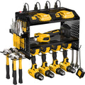 Veitorld Power Tool Organizer Wall Mount with Charging Station, 4 Drill Holder Heavy Duty Cordless Tool Storage Rack, Metal Garage Organizers and Storage, Christmas Birthday Gifts for Men Dad Him