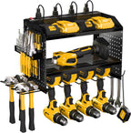 Veitorld Power Tool Organizer Wall Mount with Charging Station, 4 Drill Holder Heavy Duty Cordless Tool Storage Rack, Metal Garage Organizers and Storage, Christmas Birthday Gifts for Men Dad Him