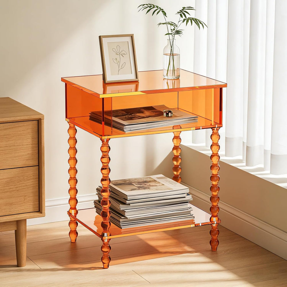 16inch Acrylic End Side Table, 3 Tier Orange End Table with Large Storage Mod...