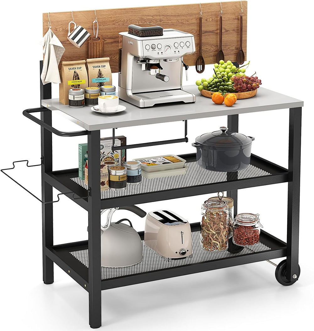 GOFLAME Outdoor Patio Cart Table, Kitchen Shelf on Wheels with Flip Top, Tras...