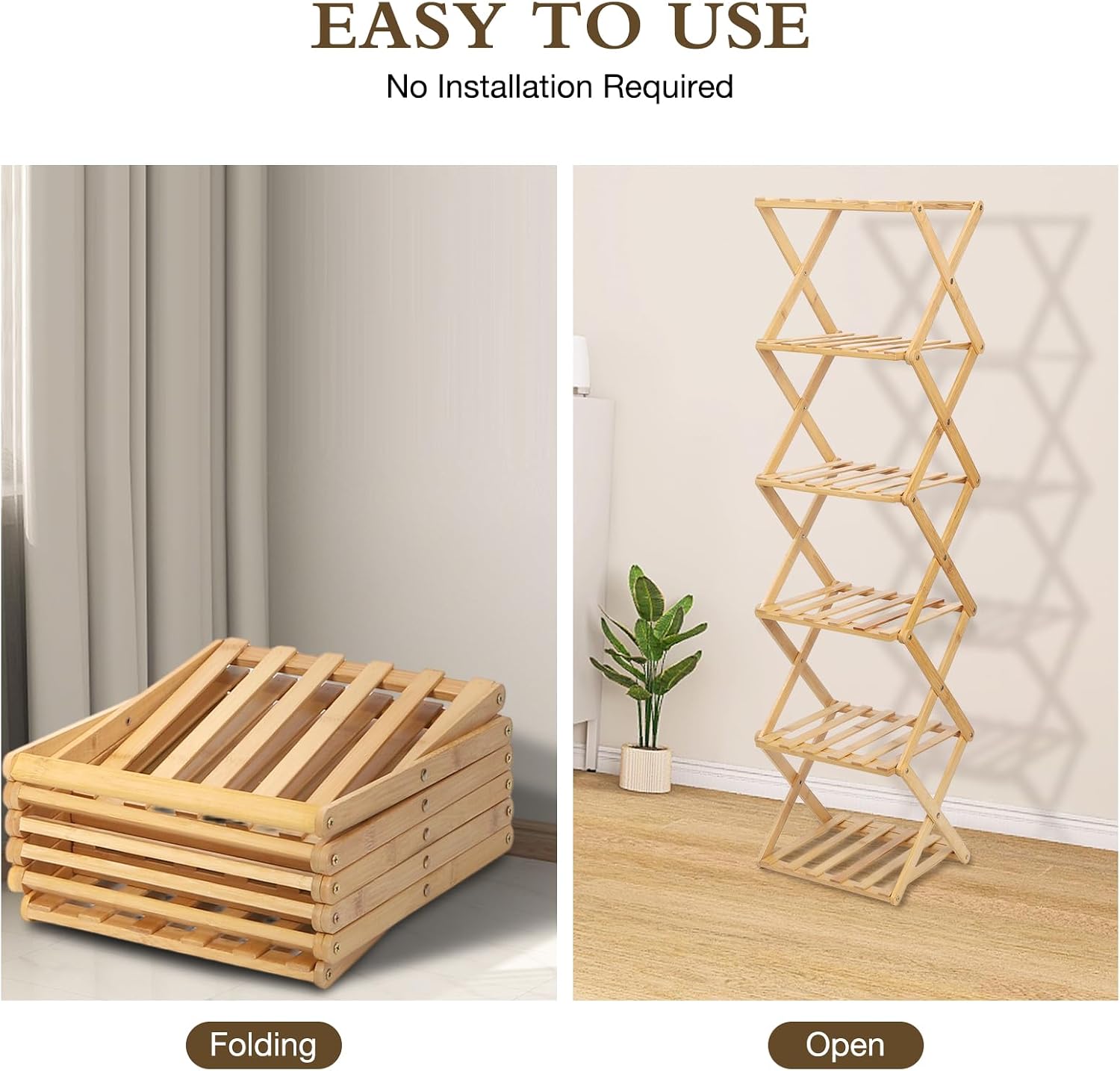 Bamboo Shoe Rack 6 Tier Foldable Shoe Rack for Entryway | Narrow Vertical Shoe Organizer Free Standing Shelf, Multifunctional Slim Storage for Bedrooms Living Room Corner