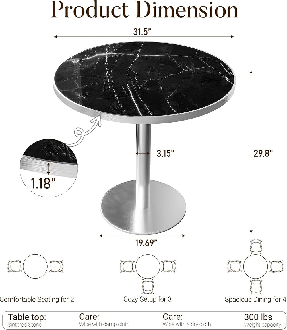 31.5" Tulip Table, Small Round Dining Table with 1.2" Thick Sintere...
