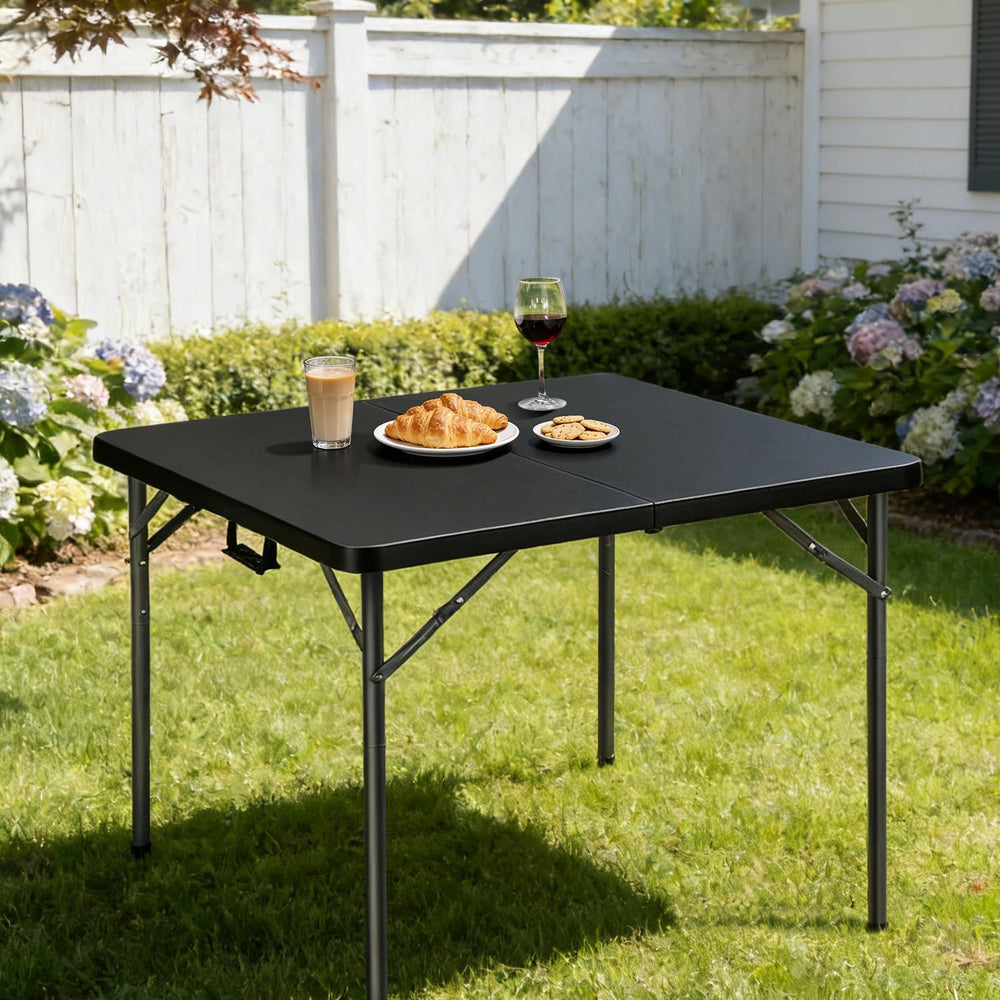 34" Square Folding Table, Portable Folding Card Table with Collapsible L...