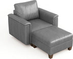 SITJOY Faux Leather Modular Sectional Sofa with Storage, Mid Century Modern Sectional Couches for Living Room, Soft Padded Armrests, Chaise Lounge with Ottoman, Gray