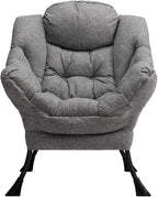 HollyHOME Modern Fabric Large Lazy Chair, Accent Oversized Comfy Reading Chair, Thick Padded Cozy Lounge Chair with Armrest, Steel Frame Leisure Sofa Chair for Living Room, Bedroom, Dorm, Stale Grey