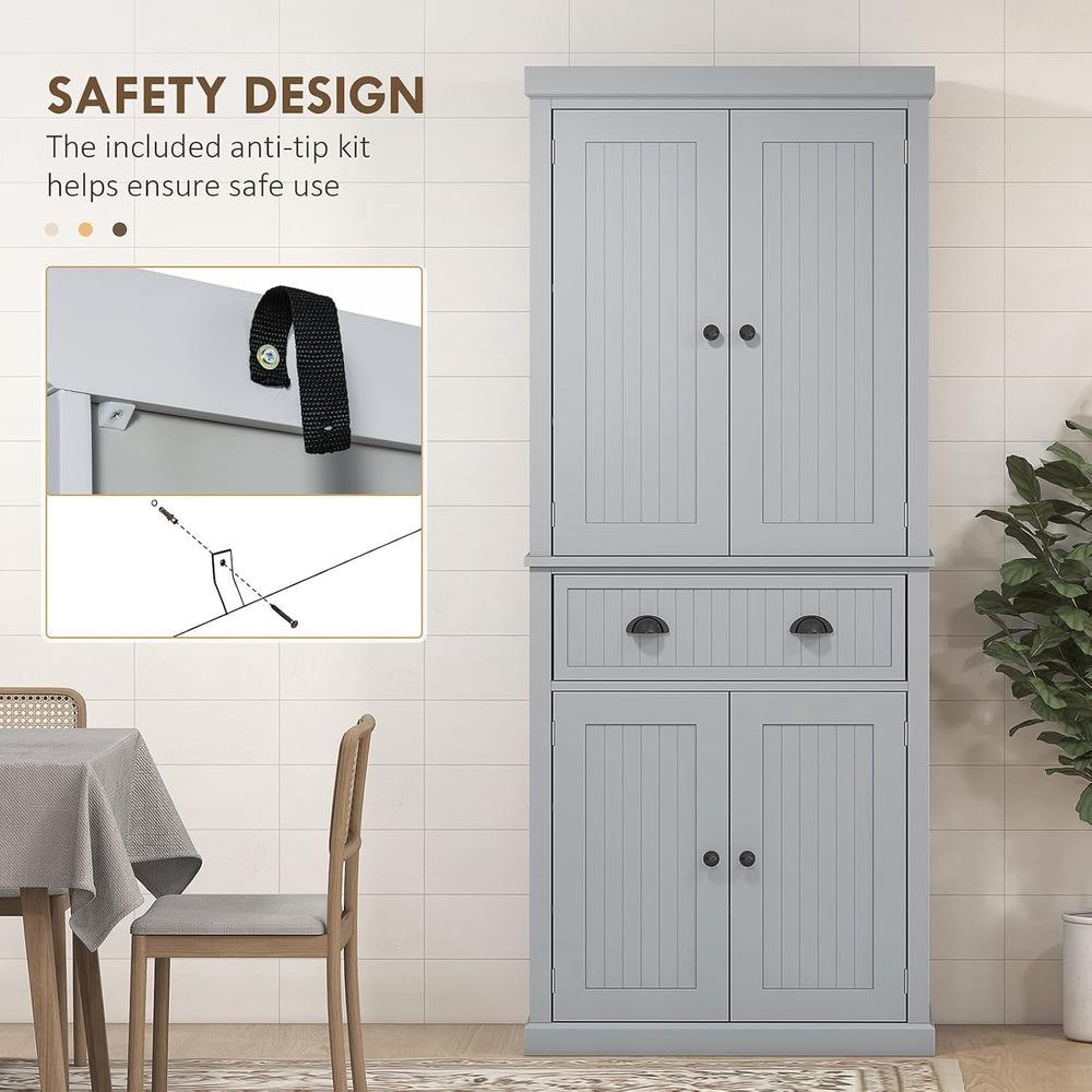 Pantry Storage Cabinet, 72" Traditional Freestanding Cabinet with 4 Door...