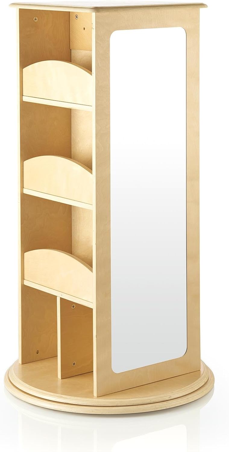 Guidecraft Rotating Dress Up Storage - Natural: Kids' Pretend Play Storage Shelves and Hangers with 2 Mirrors & Hooks - Toys and Clothes Organizer for Toddlers Playroom
