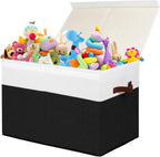 Large Toy Storage Box with Lid, Sturdy Toys Storage Chest Bin Organizer Basket with Dividers for Kids, Boys, Girls, Nursery, Closet, Bedroom, Playroom 25"x13" x16" (Black and White)
