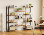 Casaottima Triple 4 Tier Bookshelf, Large Bookcase with 11 Open Display Shelves, Modern Industrial Book Shelves Book Case for Bedroom, Wide Standing Shelving Unit for Living Room Home Office, Vintage
