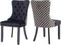 Velvet Dining Chairs Set of 2, High-end Tufted Upholstered Dining Chair with Back Ring Pull, Nailhead Trim and Solid Wood Legs, Modern Dining Room Chairs for Dining Room, Black &Patterned