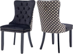 Velvet Dining Chairs Set of 2, High-end Tufted Upholstered Dining Chair with Back Ring Pull, Nailhead Trim and Solid Wood Legs, Modern Dining Room Chairs for Dining Room, Black &Patterned