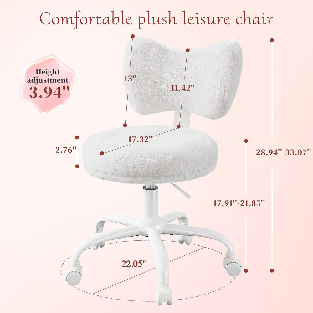 Homkdom Vanity Chair with Bow Back for Bedroom,Height Adjustable,Swivel | Fau...