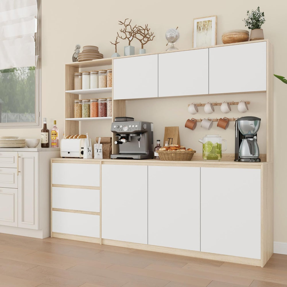 Bobve Large Kitchen Hutch Cabinet with Microwave Stand, Storage Cupboard Pant...