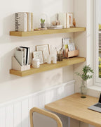 Marsmiles 31.5" Floating Shelves for Wall, Wooden Shelves with Invisible Brackets Set of 2, Rustic Farmhouse Wall Mounted Shelf for Kitchen Bathroom Living Room Study, Natural Oak